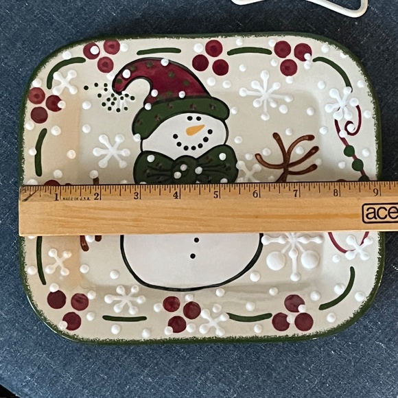 Expressly Yours Pottery Snowman Square platter 9 x 8 Christmas Winter Holiday - Picture 3 of 6